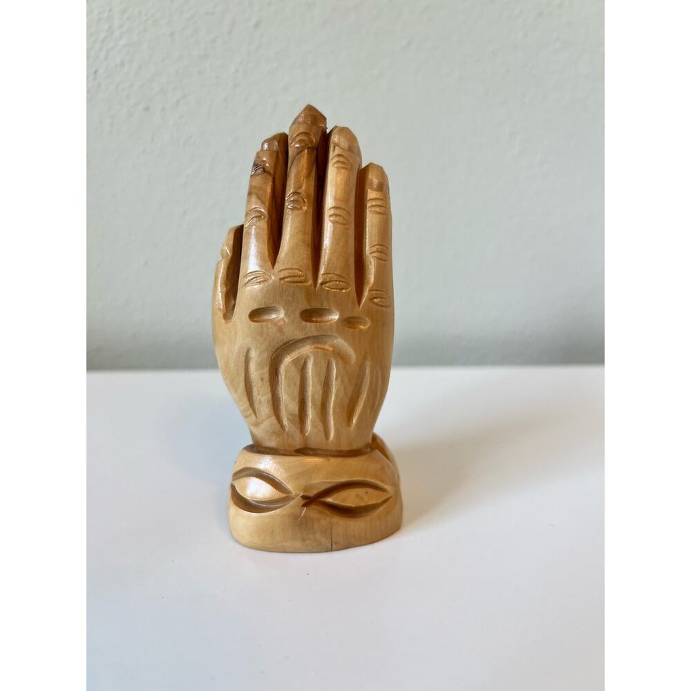 Wood Meditation Praying Hands Statue Hand-Carved Spiritual Decoration